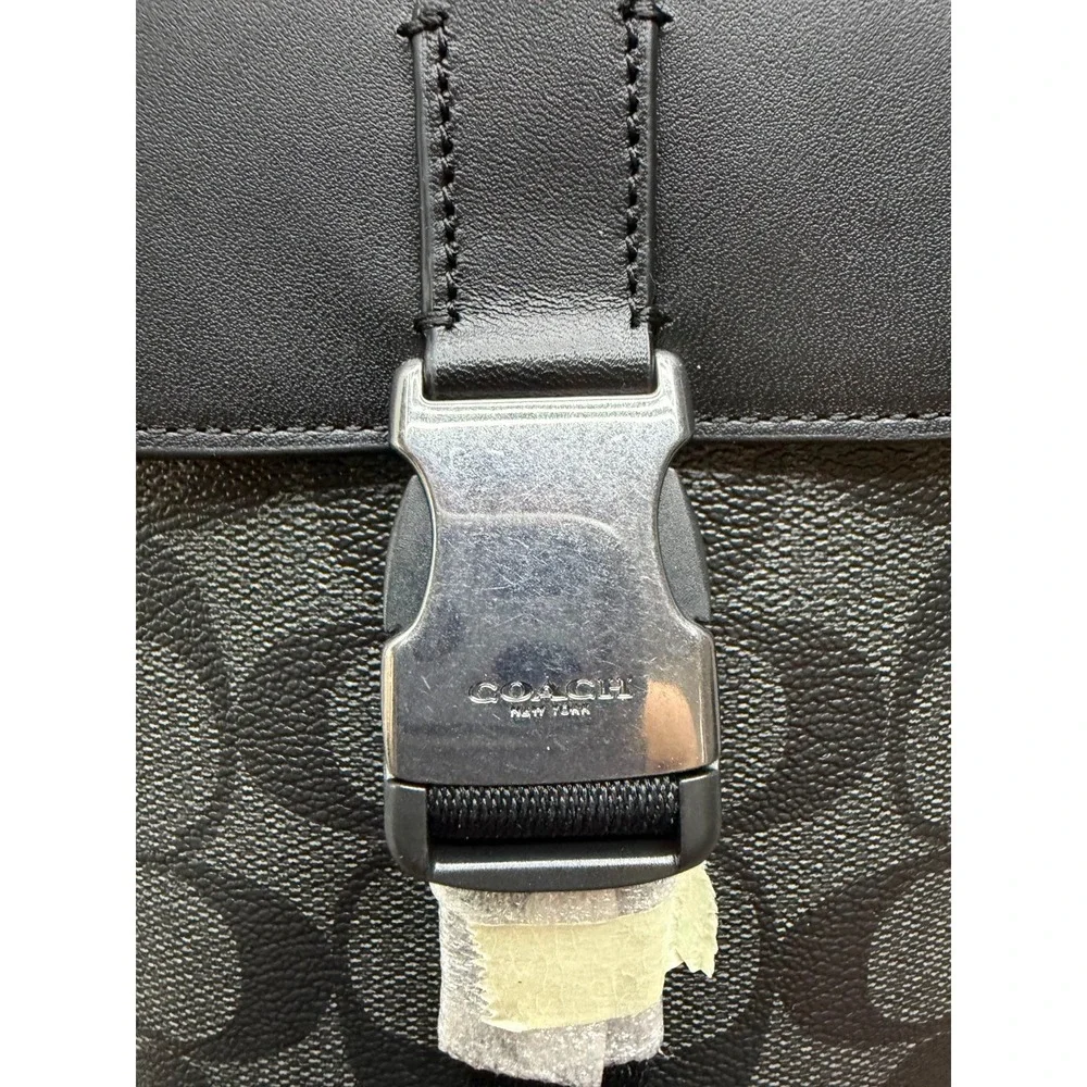 NWD Coach Track Small Flap Crossbody Bag Signature Coated Canvas Charcoal Black